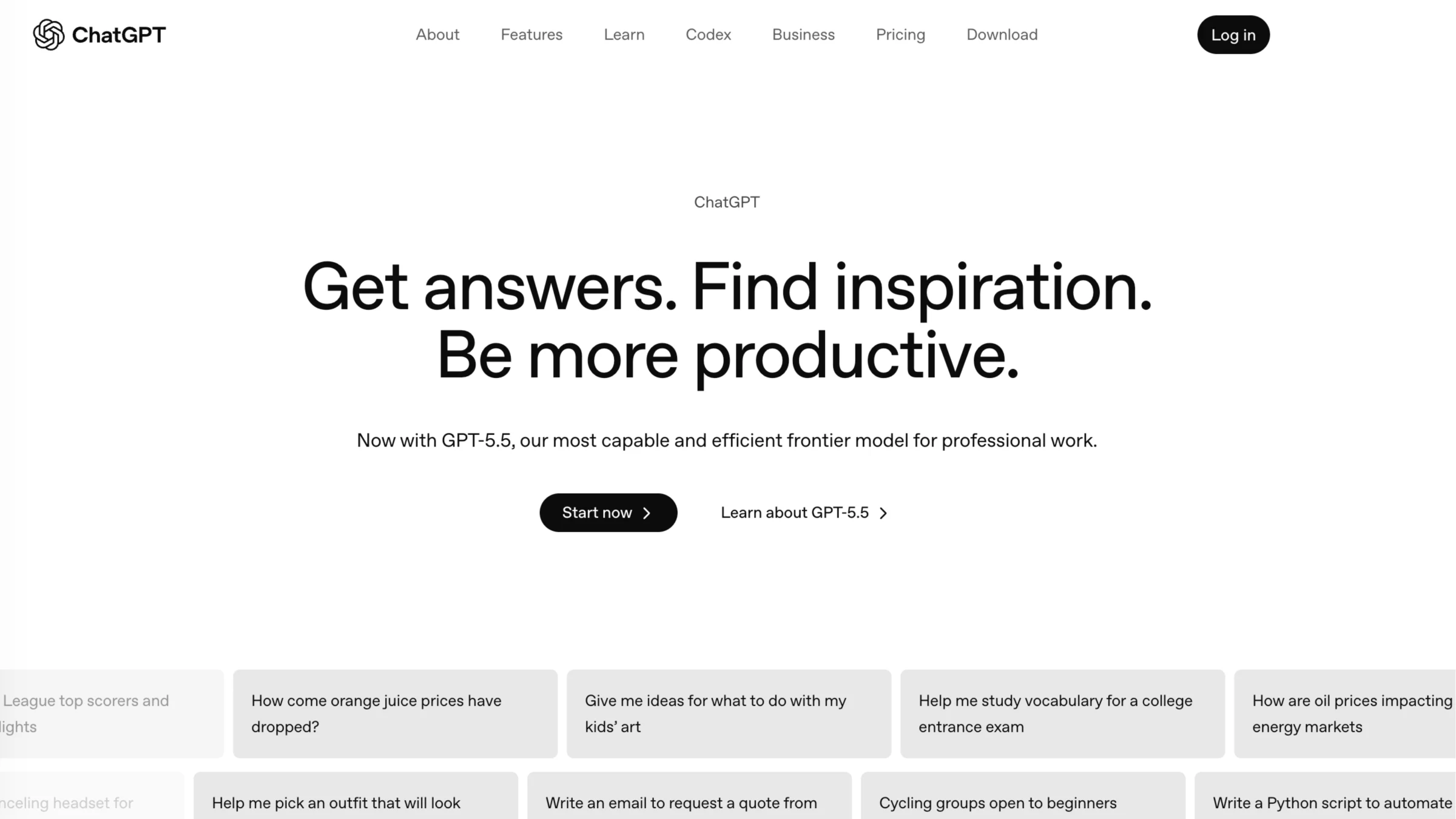 Screenshot of the ChatGPT homepage by OpenAI