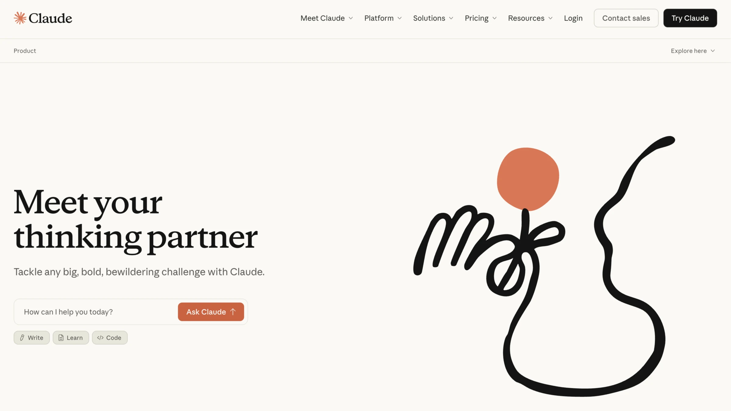 Screenshot of the Claude homepage by Anthropic