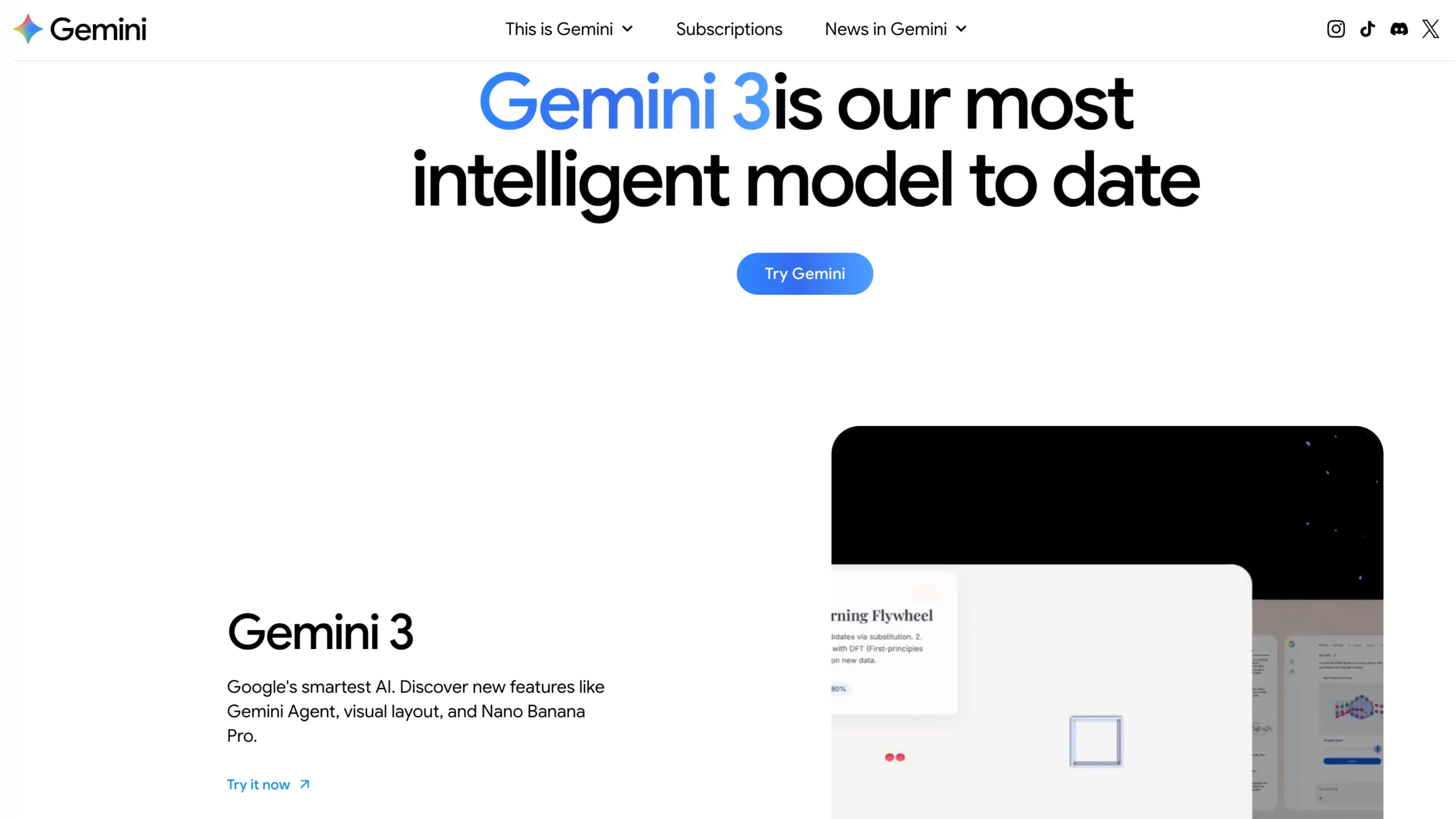 Screenshot of the Google Gemini homepage