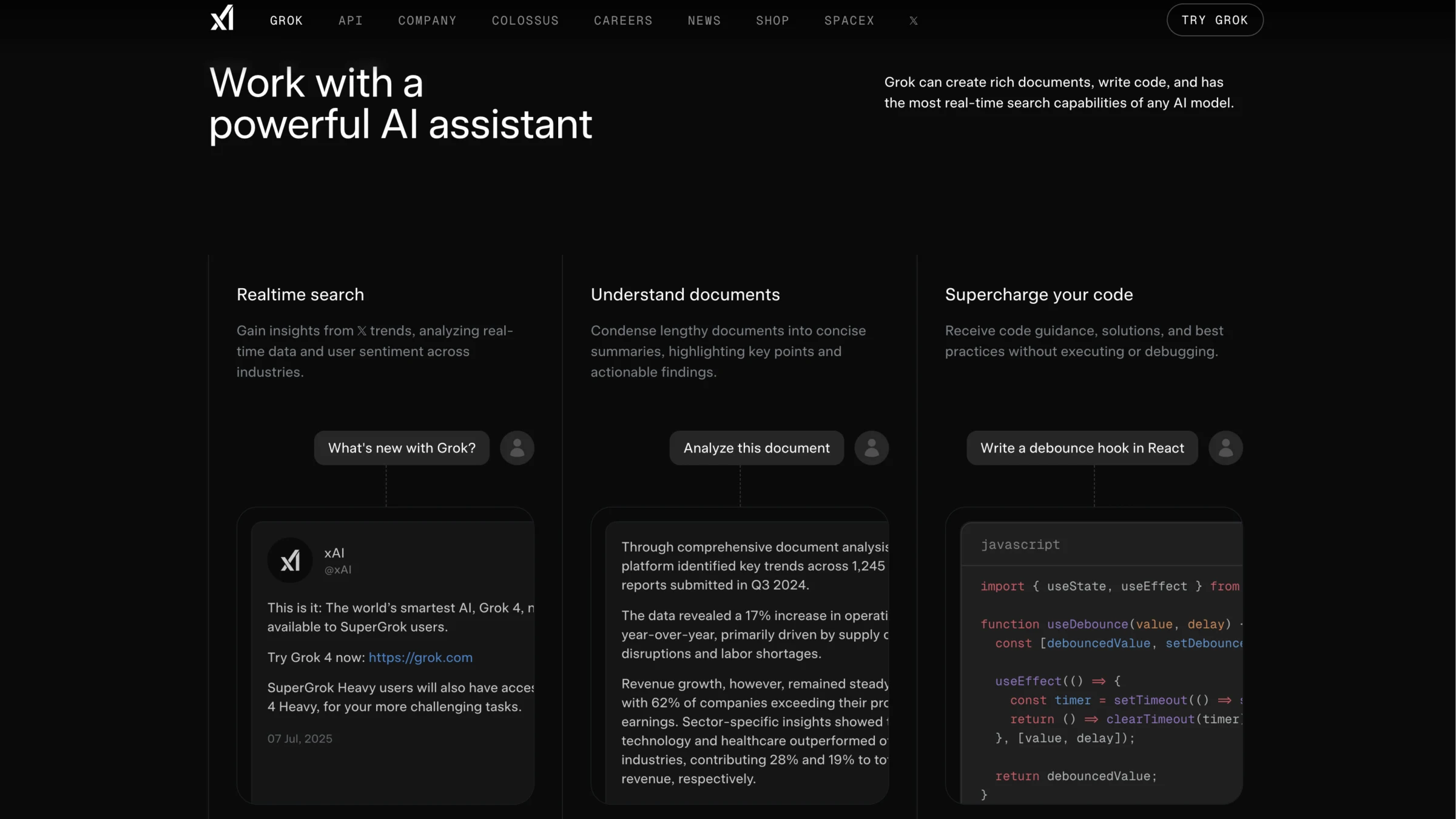 Screenshot of the Grok homepage by xAI