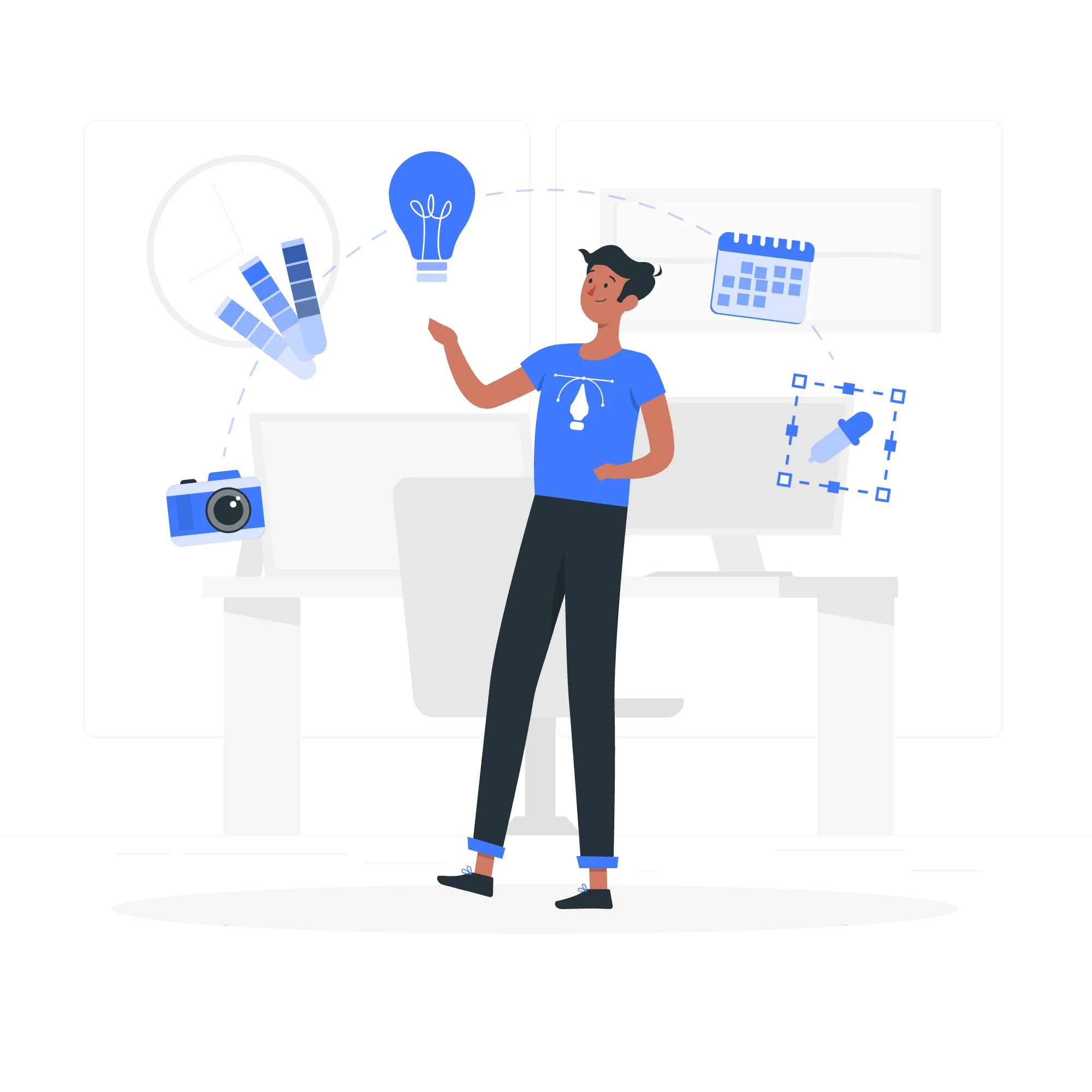 Illustration of a person at a desk shaping content into structured output